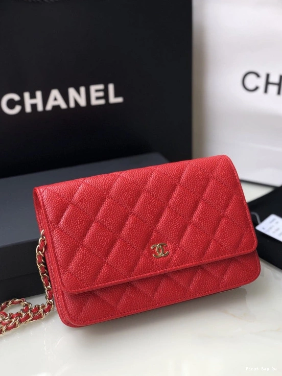 First Bag Ru CAVIAR GOLD CHAIN CHANEL WALLET WITH HARDWARE 0726